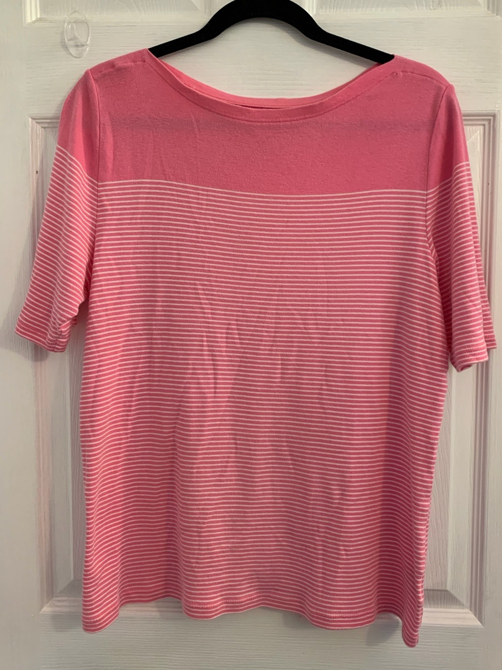 Charter Club Pink and White Striped Short Sleeve Knit Top. Size XL $10